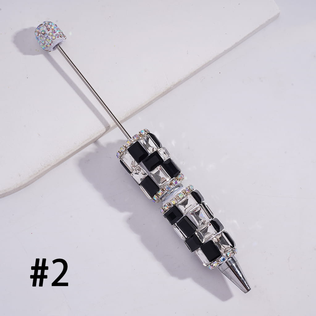 Double Color Rectangle Design & Full AB Rhinestone Coverage Multi-Color Beadable Clay Pen