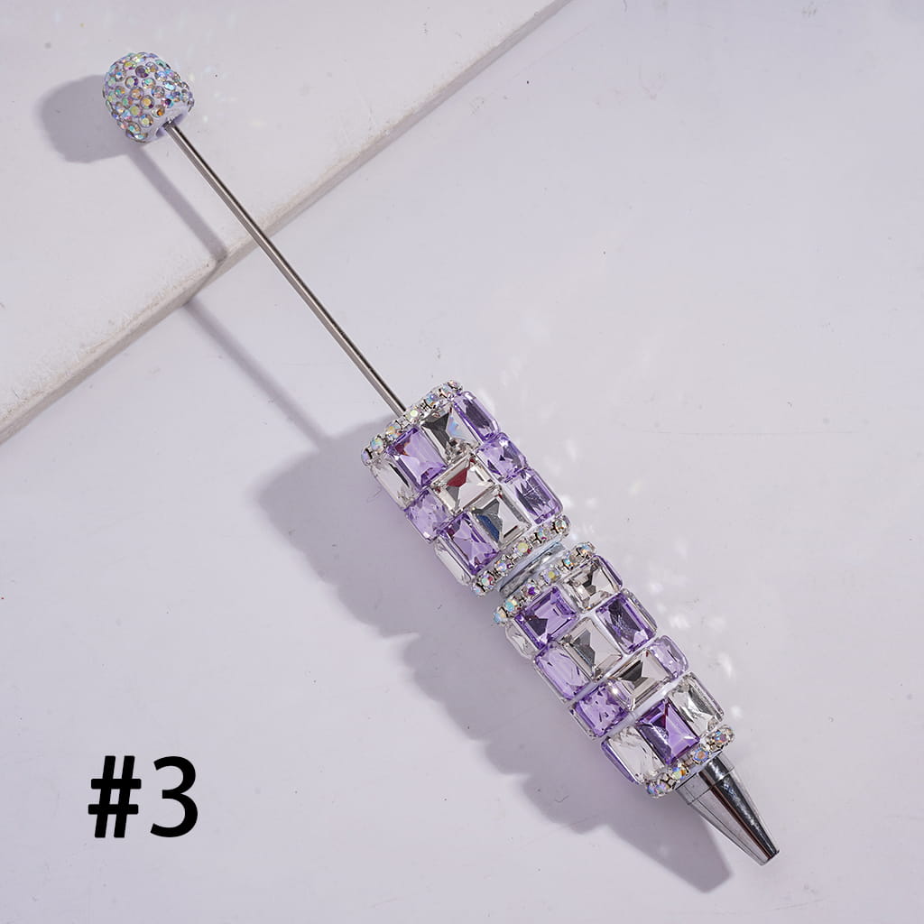 Double Color Rectangle Design & Full AB Rhinestone Coverage Multi-Color Beadable Clay Pen