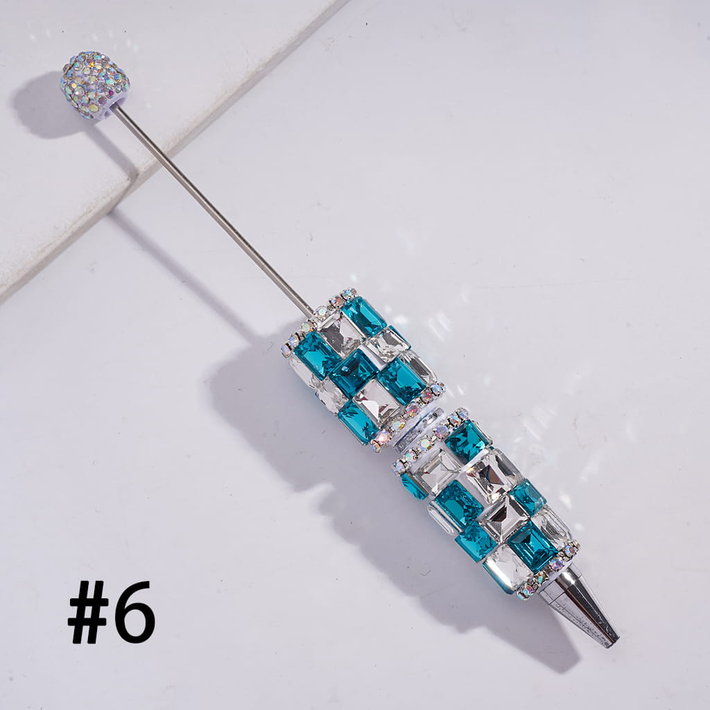 Double Color Rectangle Design & Full AB Rhinestone Coverage Multi-Color Beadable Clay Pen