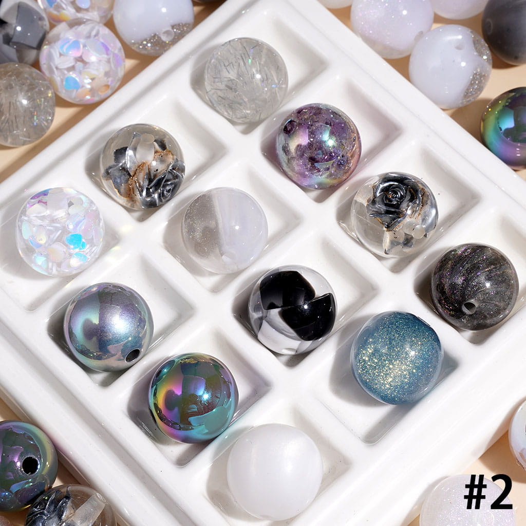 Acrylic Beads with Shiny Sequins Glitter and Flower, 16MM, Various Shapes, Multi-Color