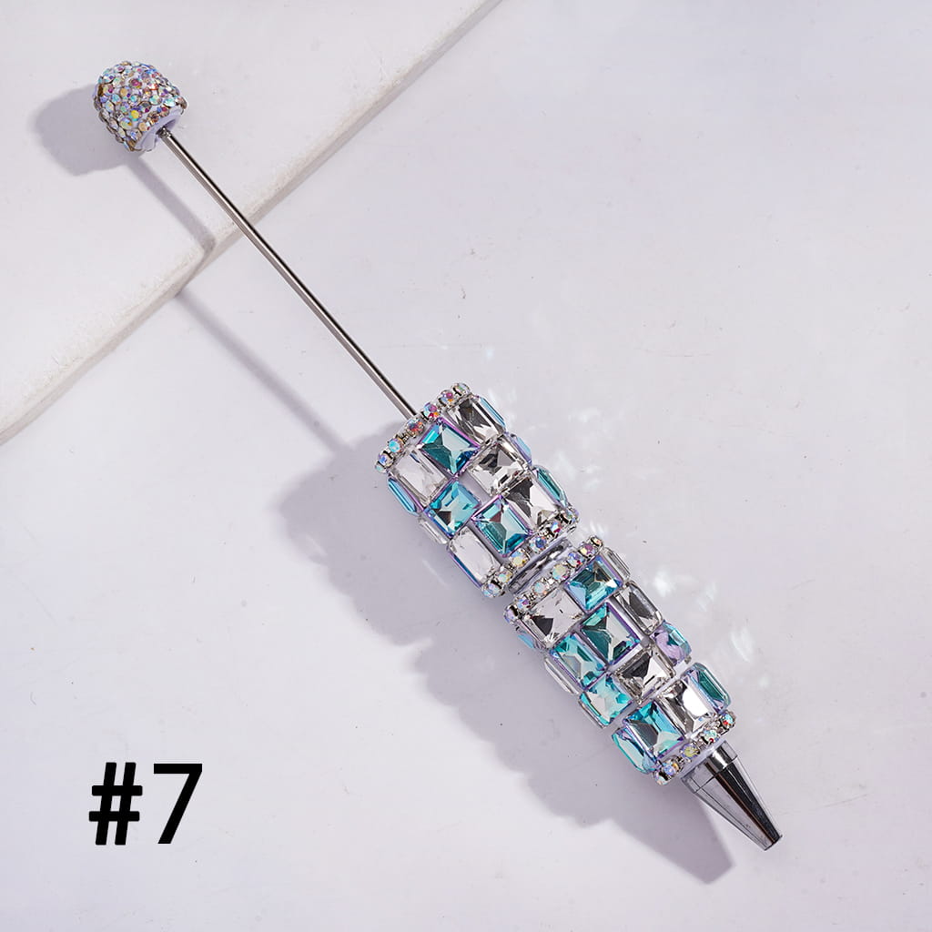 Double Color Rectangle Design & Full AB Rhinestone Coverage Multi-Color Beadable Clay Pen