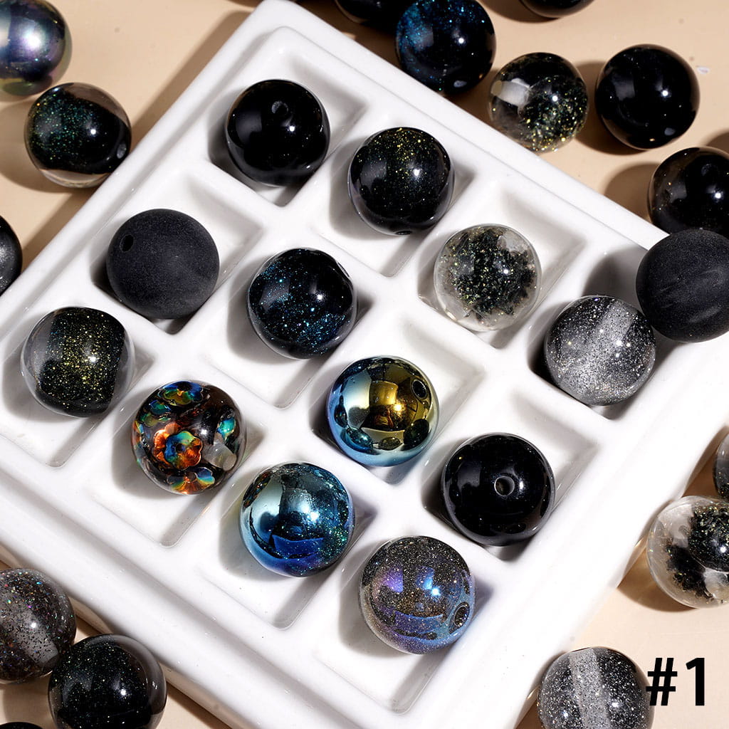 Acrylic Beads with Shiny Sequins Glitter and Flower, 16MM, Various Shapes, Multi-Color