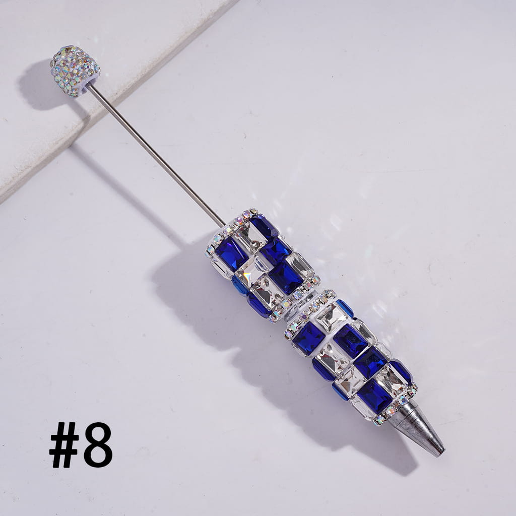 Double Color Rectangle Design & Full AB Rhinestone Coverage Multi-Color Beadable Clay Pen