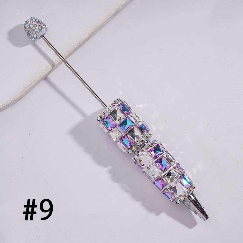 Double Color Rectangle Design & Full AB Rhinestone Coverage Multi-Color Beadable Clay Pen