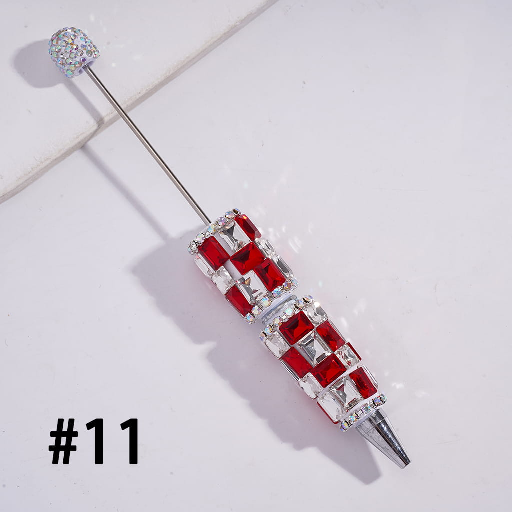 Double Color Rectangle Design & Full AB Rhinestone Coverage Multi-Color Beadable Clay Pen
