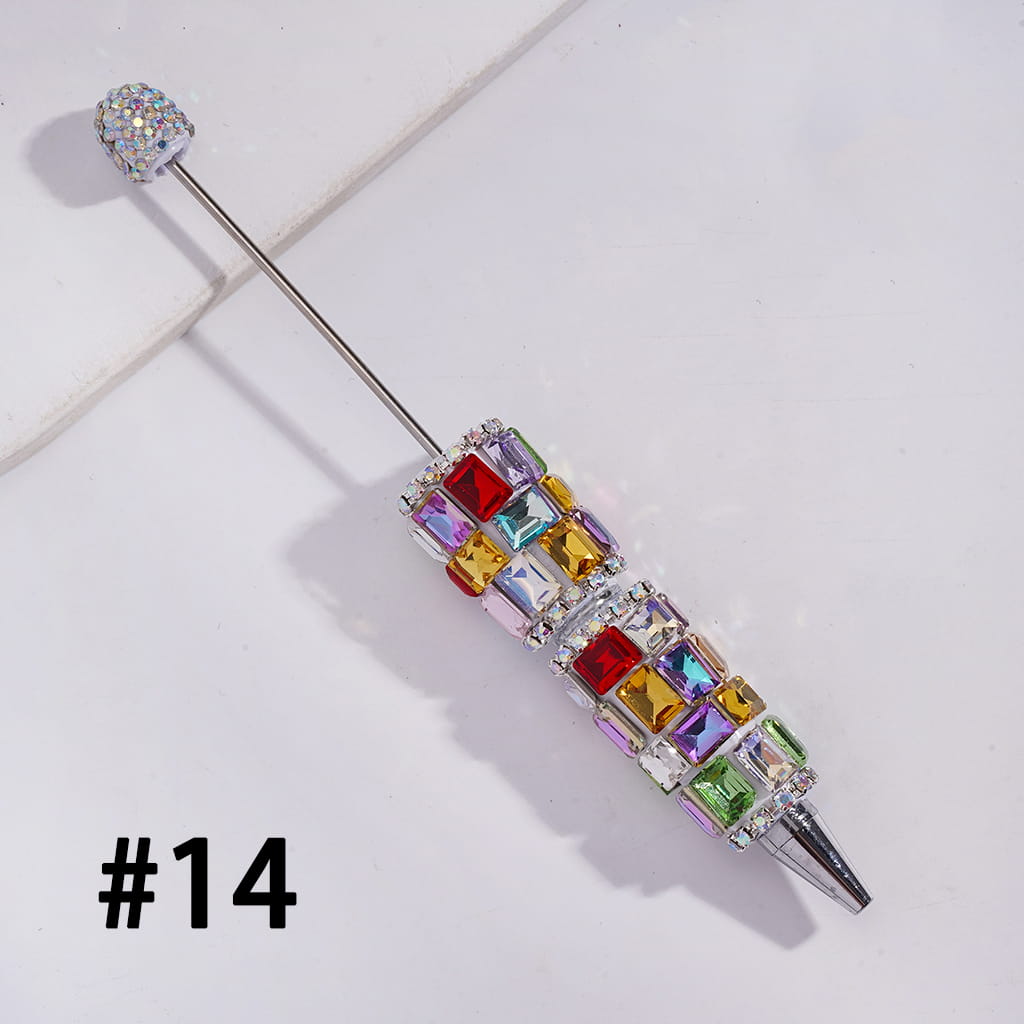 Double Color Rectangle Design & Full AB Rhinestone Coverage Multi-Color Beadable Clay Pen