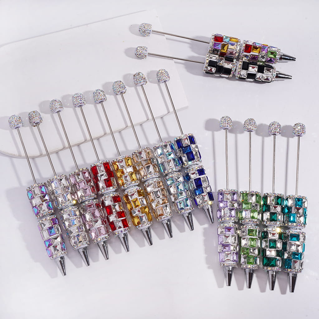 Double Color Rectangle Design & Full AB Rhinestone Coverage Multi-Color Beadable Clay Pen