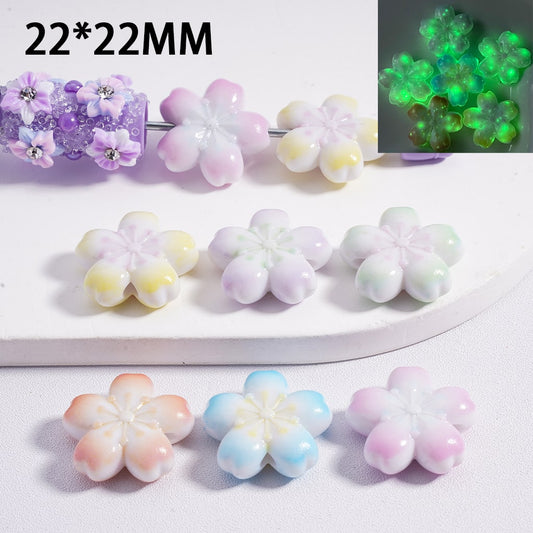 Glow Bloom Flower Luminous Stamen Floral Acrylic Beads 22*22MM, Random Mix