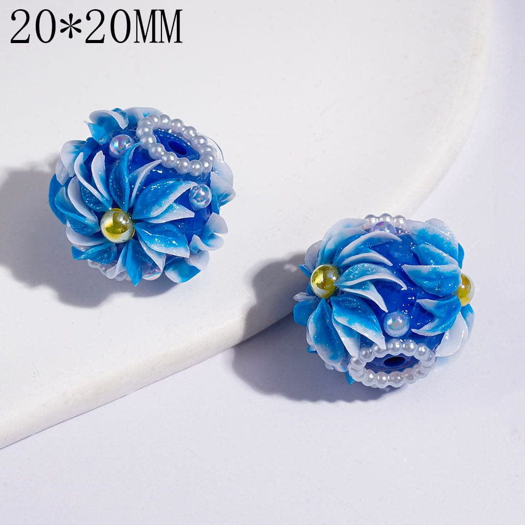 Hand-Made Acrylic Beads w Flower White Pearls Chains, UV Coated Yellow & White Half-Shell Pearl, 20*20MM Multi-Color