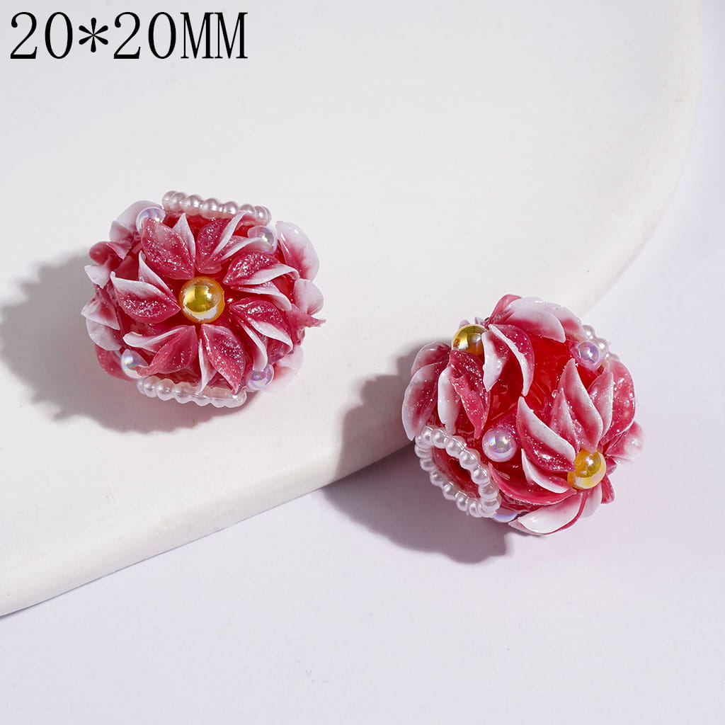 Hand-Made Acrylic Beads w Flower White Pearls Chains, UV Coated Yellow & White Half-Shell Pearl, 20*20MM Multi-Color