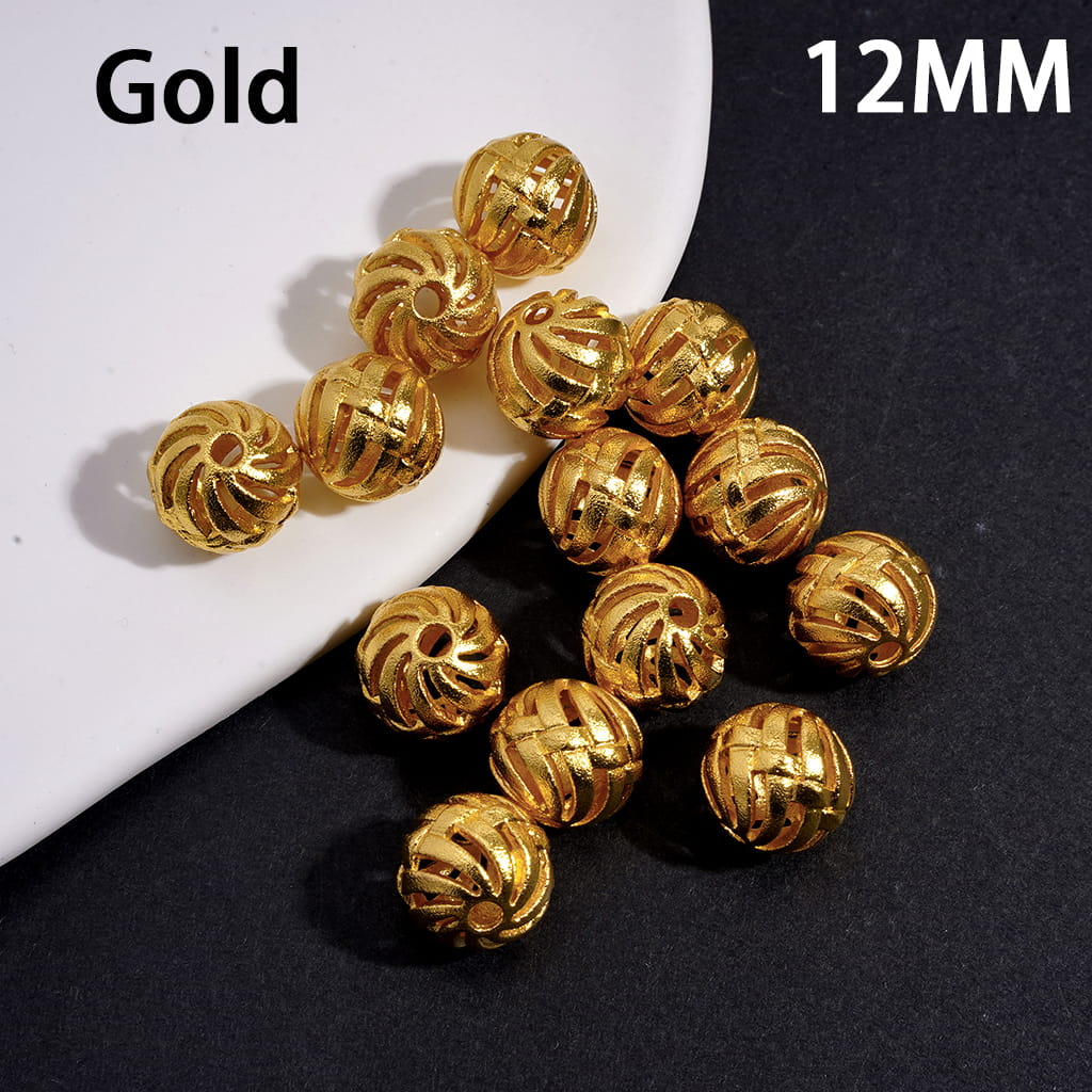 Watermelon Stripe Hollow Pattern Gold and Silver Round Alloy Beads