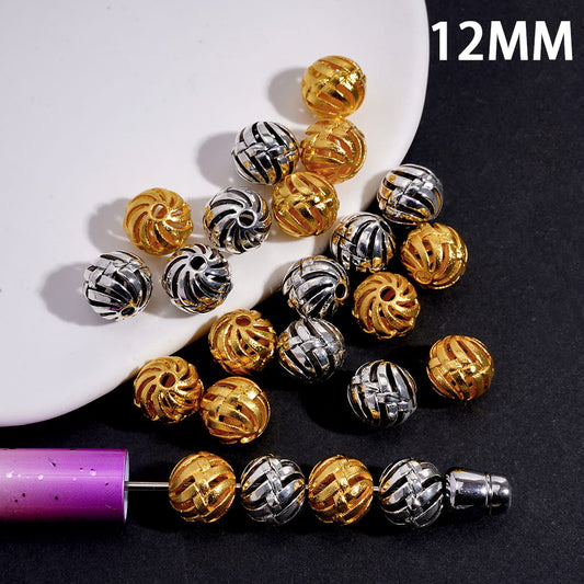 Watermelon Stripe Hollow Pattern Gold and Silver Round Alloy Beads