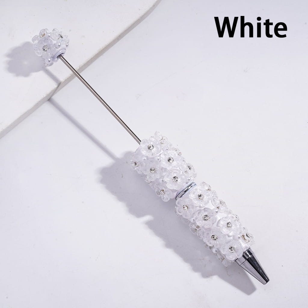 Elegant Clear Five-Petaled Flower with White Pearl Beadable Clay Pen