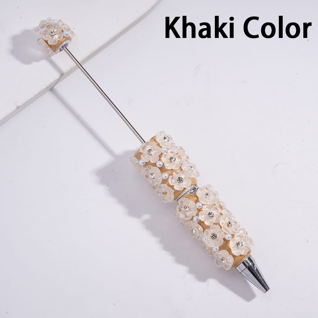 Elegant Clear Five-Petaled Flower with White Pearl Beadable Clay Pen