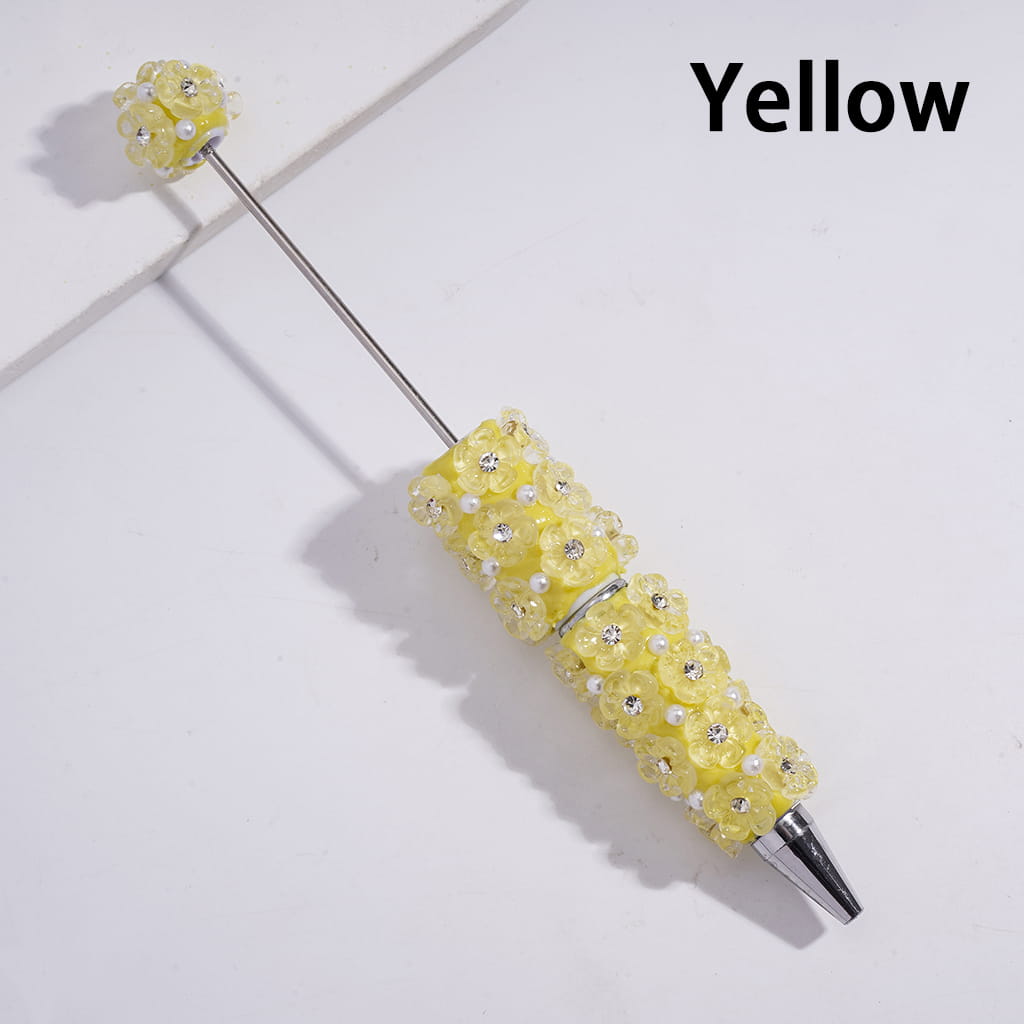 Elegant Clear Five-Petaled Flower with White Pearl Beadable Clay Pen