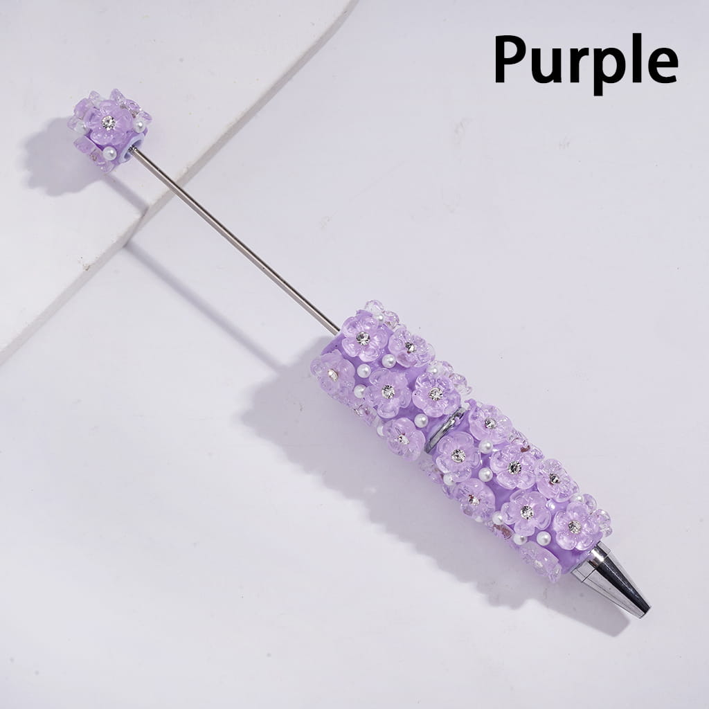 Elegant Clear Five-Petaled Flower with White Pearl Beadable Clay Pen