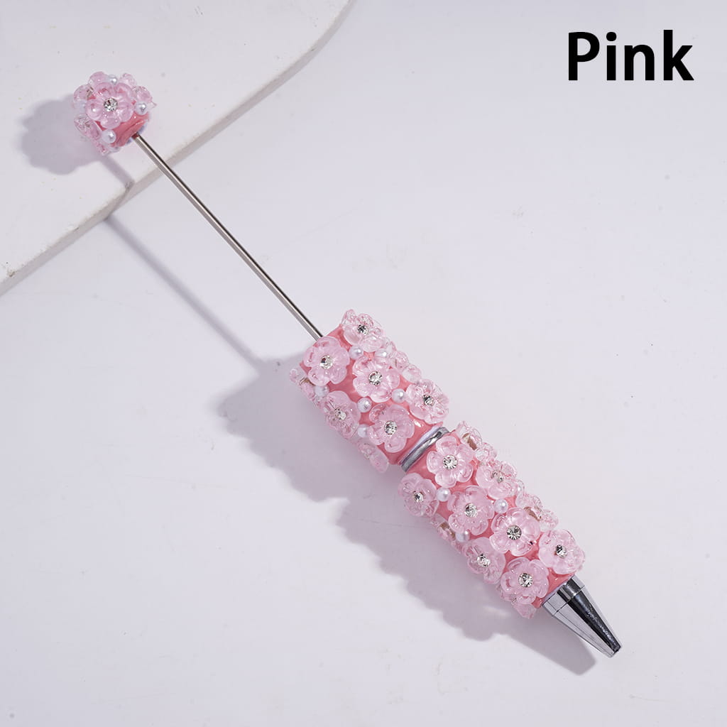 Elegant Clear Five-Petaled Flower with White Pearl Beadable Clay Pen