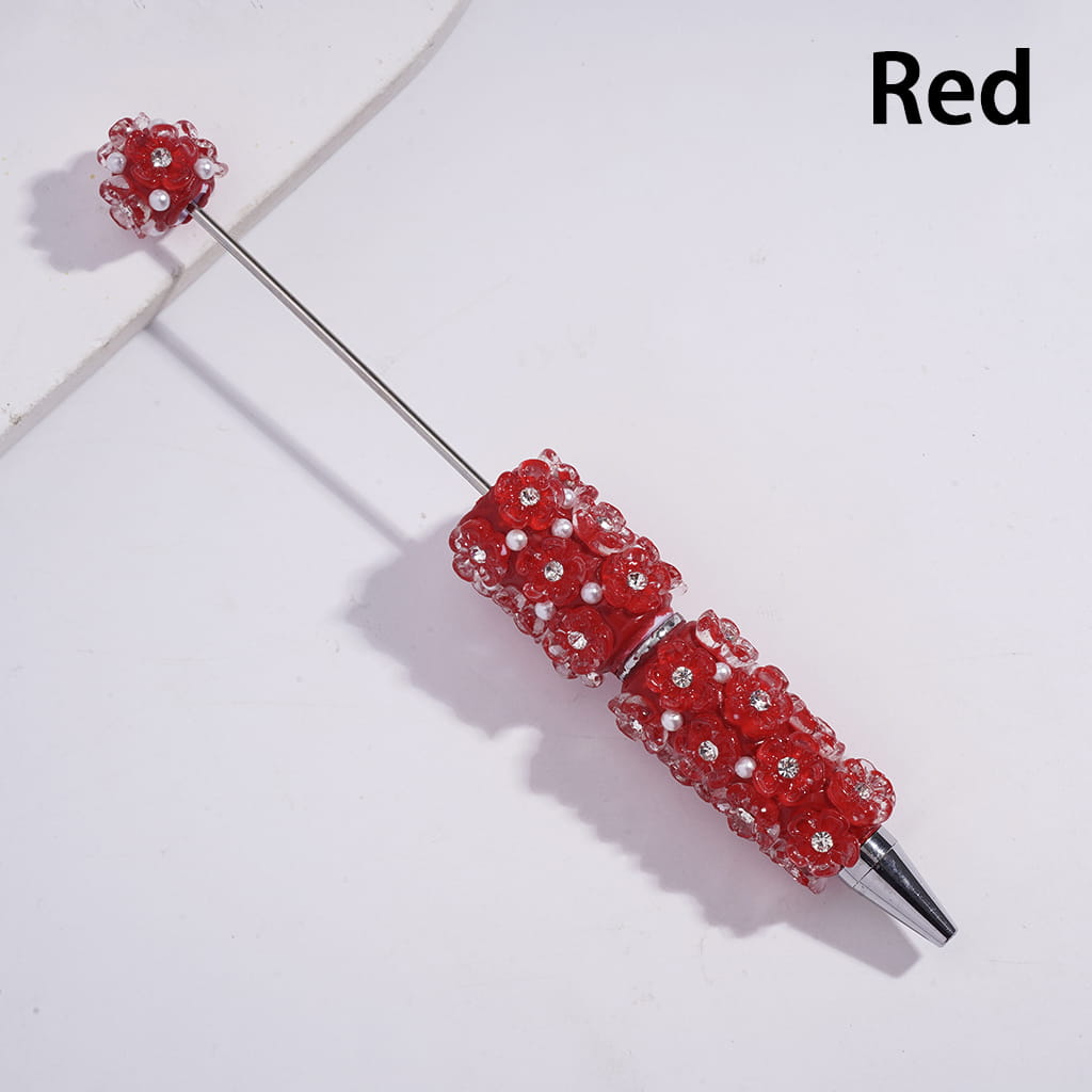 Elegant Clear Five-Petaled Flower with White Pearl Beadable Clay Pen