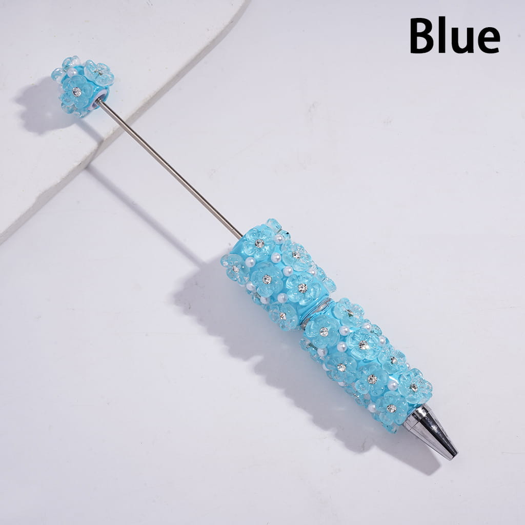 Elegant Clear Five-Petaled Flower with White Pearl Beadable Clay Pen