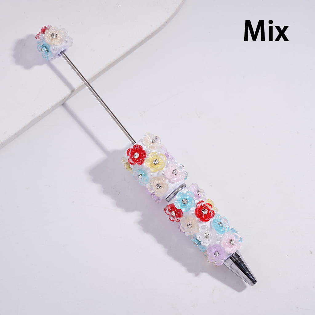 Elegant Clear Five-Petaled Flower with White Pearl Beadable Clay Pen