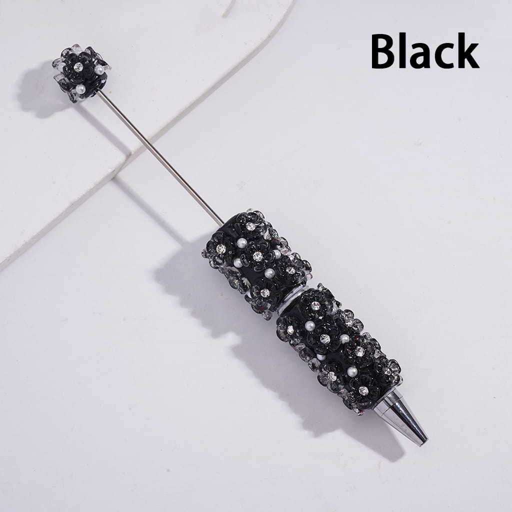 Elegant Clear Five-Petaled Flower with White Pearl Beadable Clay Pen