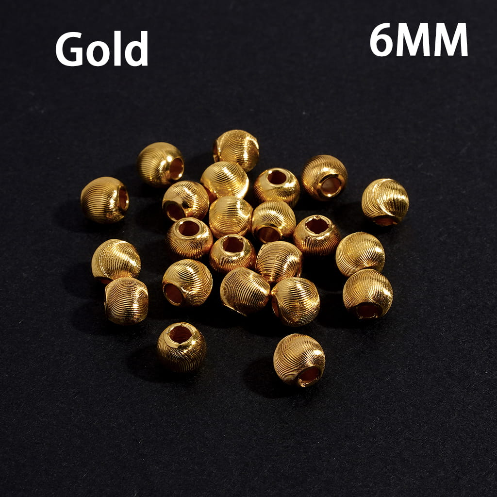 Gold and Silver Annular Thread Texture Alloy Round Drum Beads 6MM