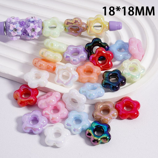 Luminous Cute Plum Blossom Flower with Large Hole Multi-Color Shiny Acrylic Beads 18*18mm Random Mix (Single Color is available for 200pcs(Whole Bag) Only)