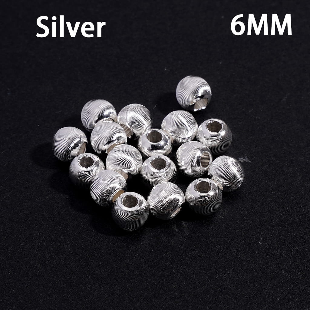 Gold and Silver Annular Thread Texture Alloy Round Drum Beads 6MM