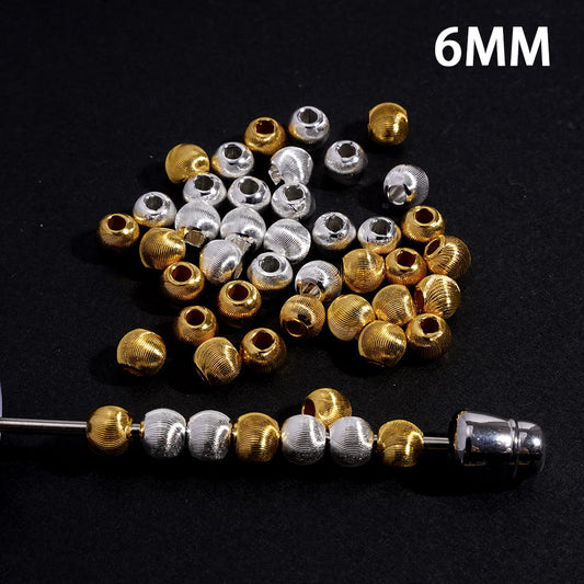 Gold and Silver Annular Thread Texture Alloy Round Drum Beads 6MM