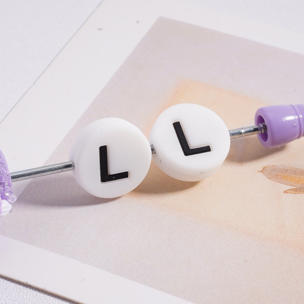 Mini Flat Round Alphabet English Letters Prints Silicone Beads (The Hole is Horizontal, not Vertical)