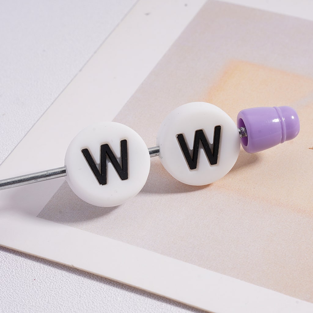 Mini Flat Round Alphabet English Letters Prints Silicone Beads (The Hole is Horizontal, not Vertical)