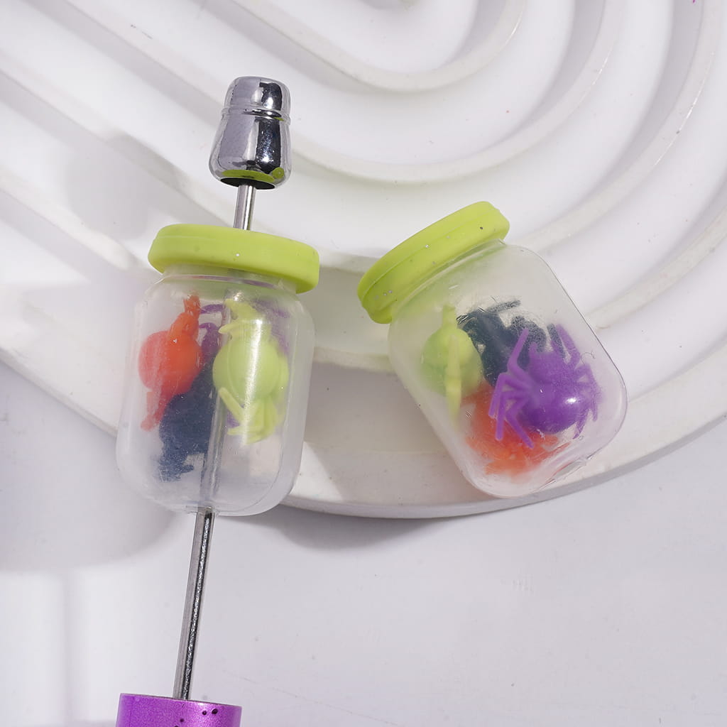 Bottle with Color Lid & Mini Spider Inclusions Soft Silicone Shaker Beads Random Mix