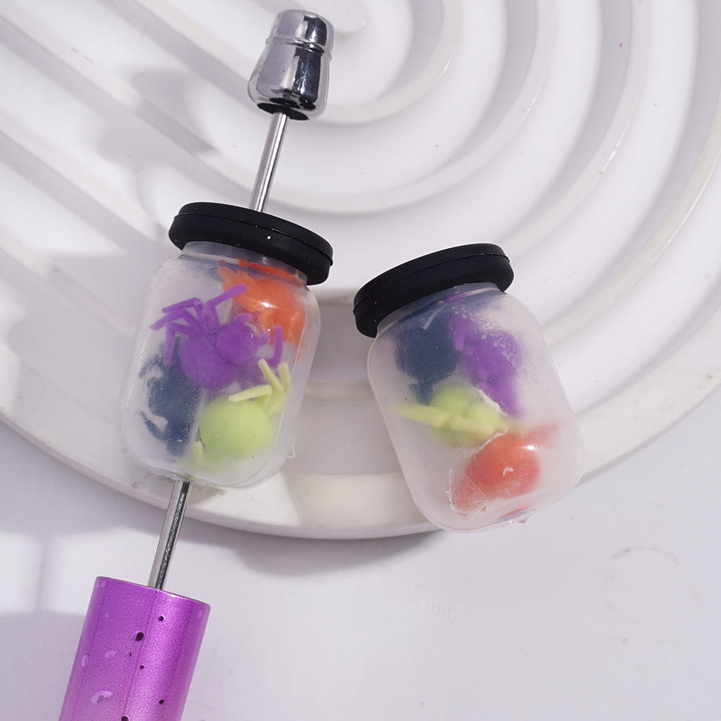 Bottle with Color Lid & Mini Spider Inclusions Soft Silicone Shaker Beads Random Mix