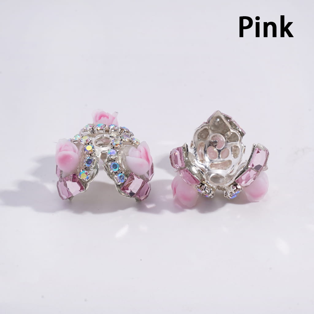 Tulip Flower Decorative Square Shape AB Rhinestone Alloy Bead Cages Multi-Color (They Fit 14MM Beads)