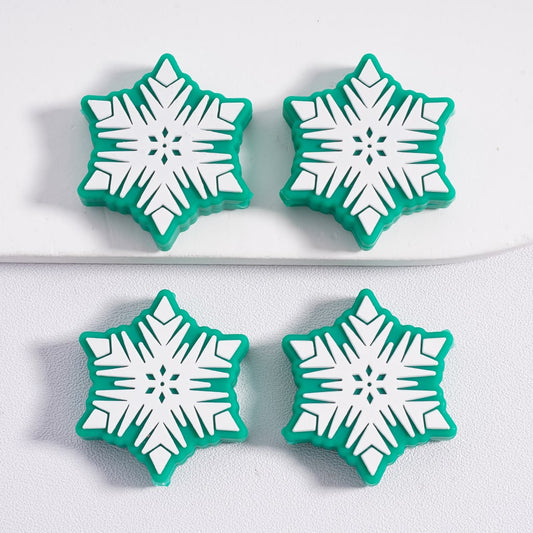 Frosted Evergreen Snowflake Winter Wonderland Silicone Focal Beads