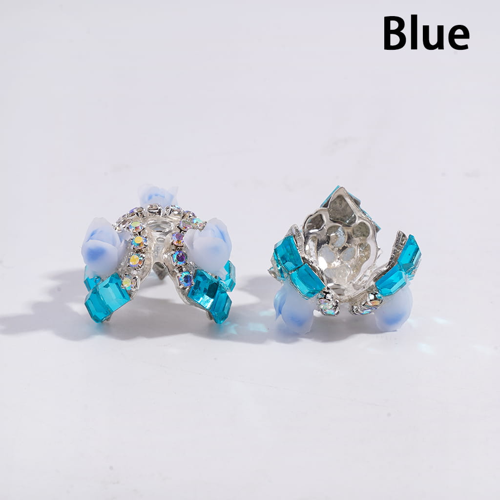 Tulip Flower Decorative Square Shape AB Rhinestone Alloy Bead Cages Multi-Color (They Fit 14MM Beads)