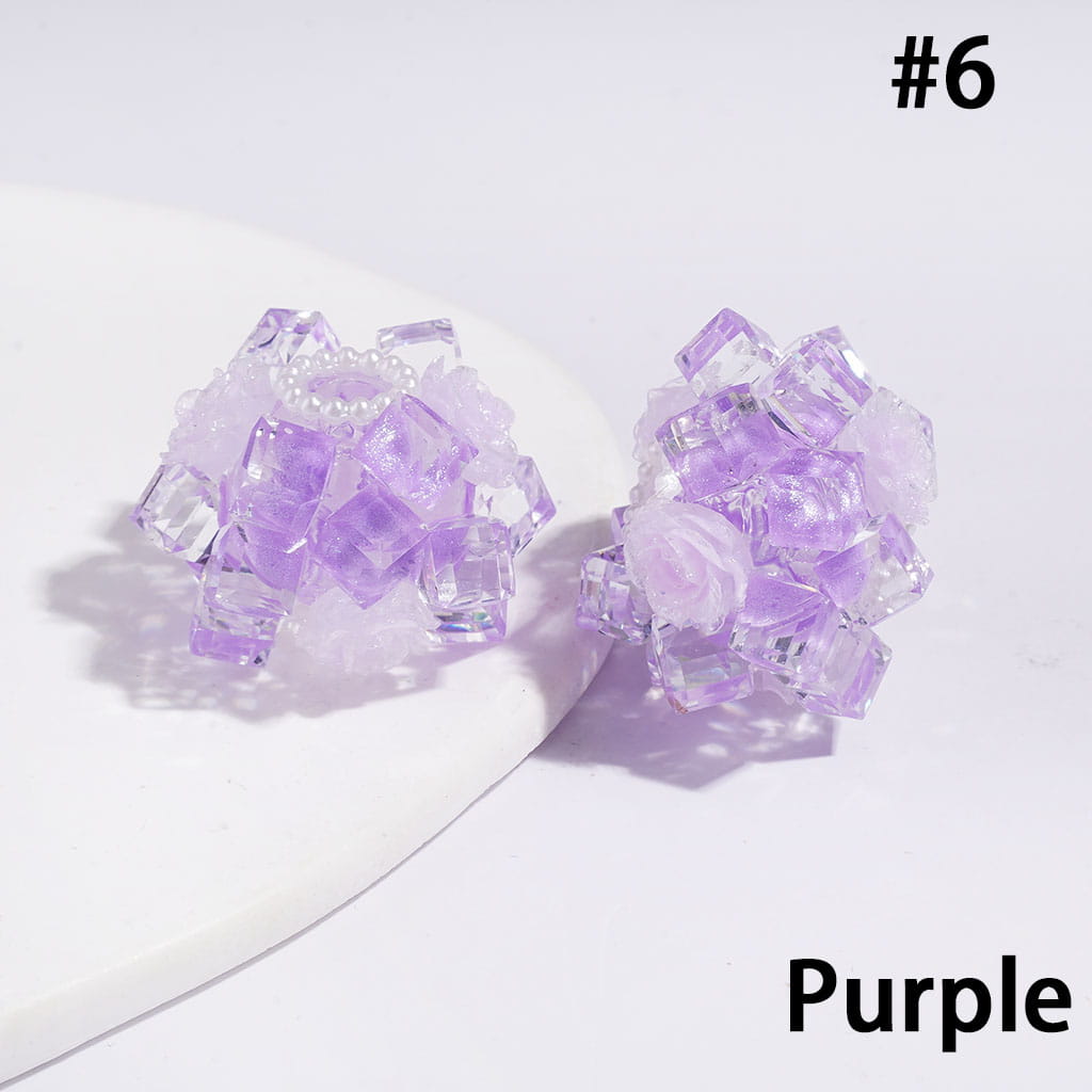 27MM - Handmade Acrylic Beads with Faceted Glass Crystal Square and Glittery Rose Flowers, White Pearl Loop, Multi-Color