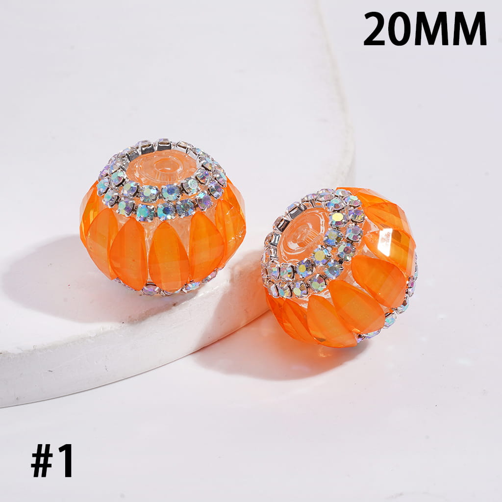 Halloween Pumpkin with AB Rhinestone Chains on Clear Background Fluorescence Color Acrylic Beads 20MM