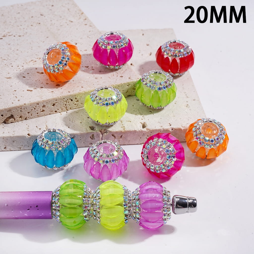 Halloween Pumpkin with AB Rhinestone Chains on Clear Background Fluorescence Color Acrylic Beads 20MM