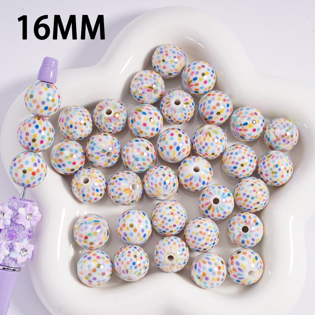 Colorful Spot Prints Round Acrylic Beads 16mm Random Mix