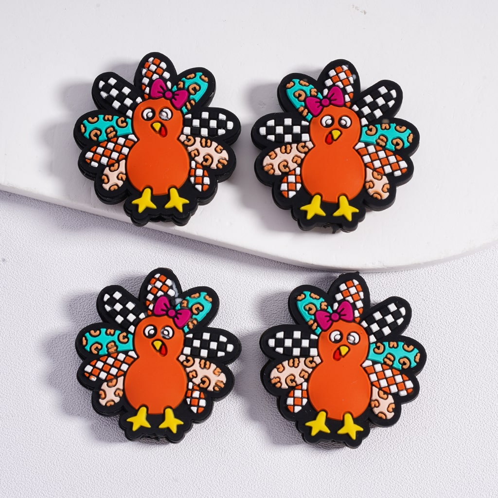 Cute Turkey Design for Thanksgiving Day Silicone Focal Beads