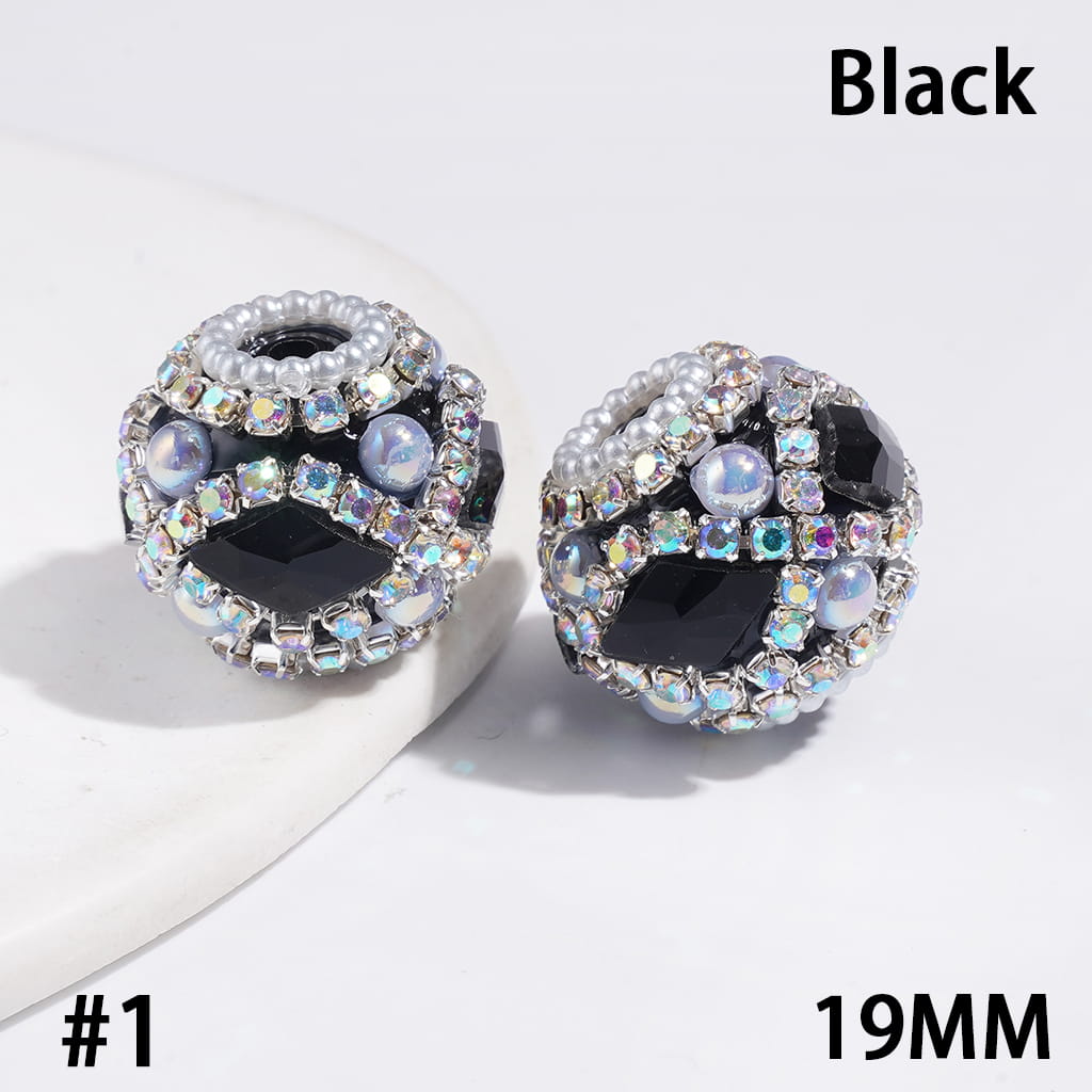 UV-Coated Elegant Dazzling Diamond-Shaped Rhinestones with Half-Shell White Pearls and Sparkling AB Rhinestone Ball Chains Hand-Made Acrylic Beads, 19MM, Multicolor