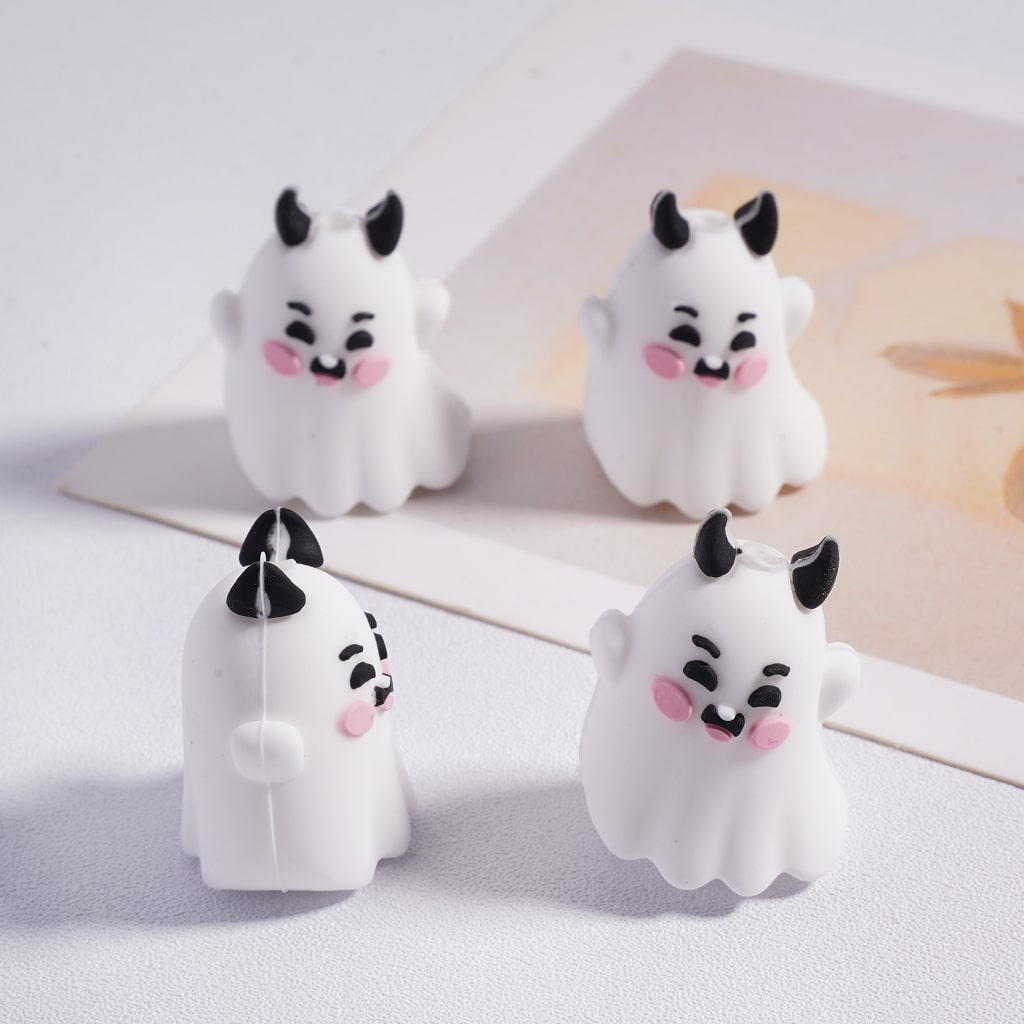 3D Cute Spirit with Black Horn White & Pink Halloween Silicone Focal Beads