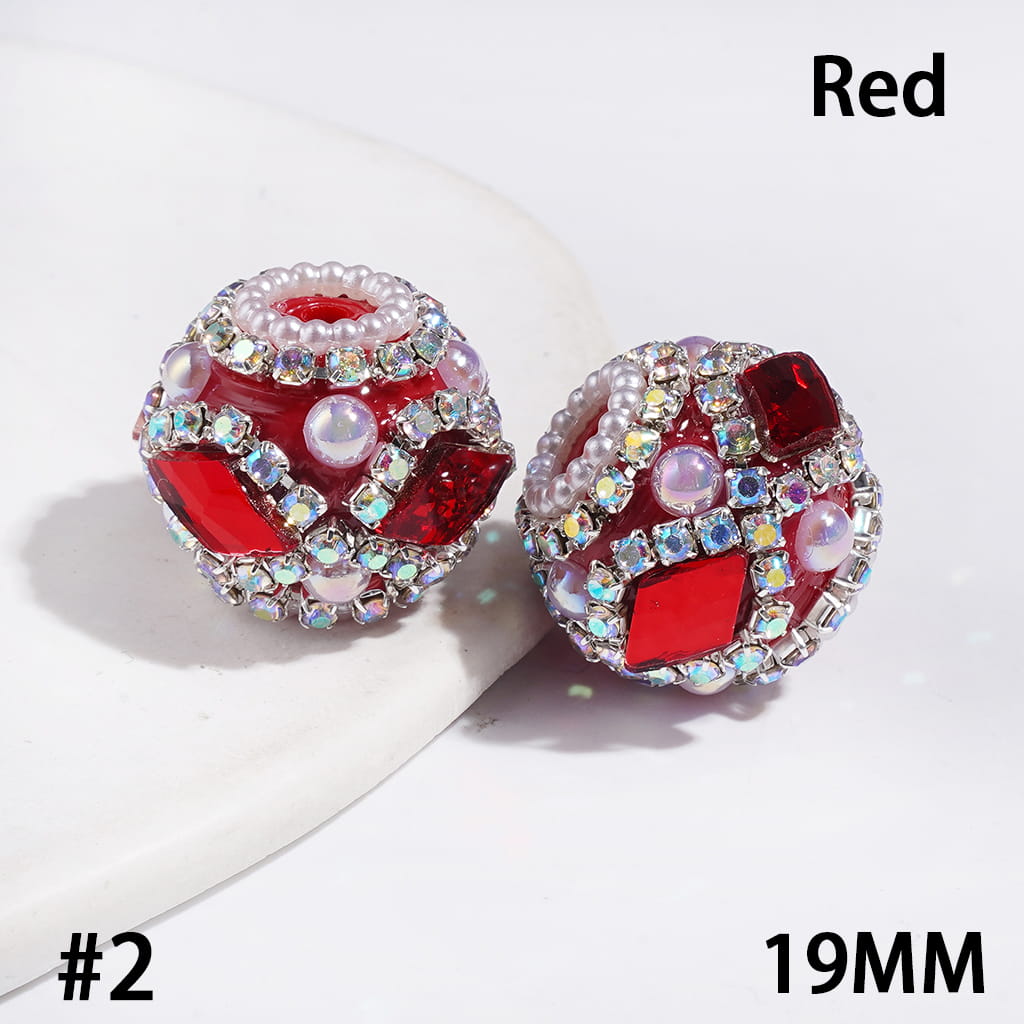 UV-Coated Elegant Dazzling Diamond-Shaped Rhinestones with Half-Shell White Pearls and Sparkling AB Rhinestone Ball Chains Hand-Made Acrylic Beads, 19MM, Multicolor