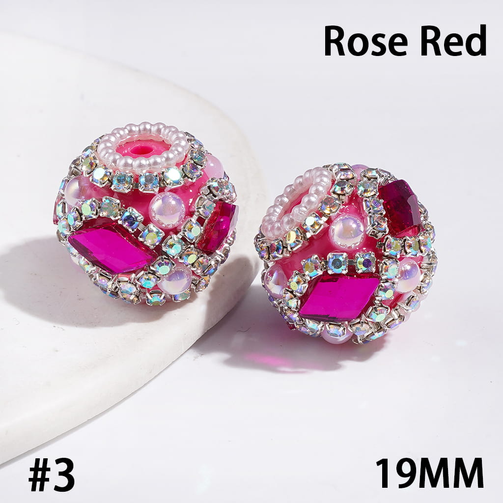 UV-Coated Elegant Dazzling Diamond-Shaped Rhinestones with Half-Shell White Pearls and Sparkling AB Rhinestone Ball Chains Hand-Made Acrylic Beads, 19MM, Multicolor
