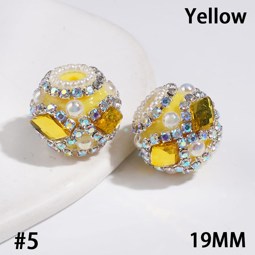 UV-Coated Elegant Dazzling Diamond-Shaped Rhinestones with Half-Shell White Pearls and Sparkling AB Rhinestone Ball Chains Hand-Made Acrylic Beads, 19MM, Multicolor