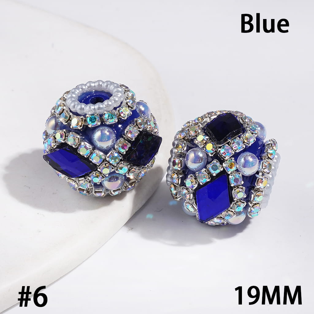 UV-Coated Elegant Dazzling Diamond-Shaped Rhinestones with Half-Shell White Pearls and Sparkling AB Rhinestone Ball Chains Hand-Made Acrylic Beads, 19MM, Multicolor