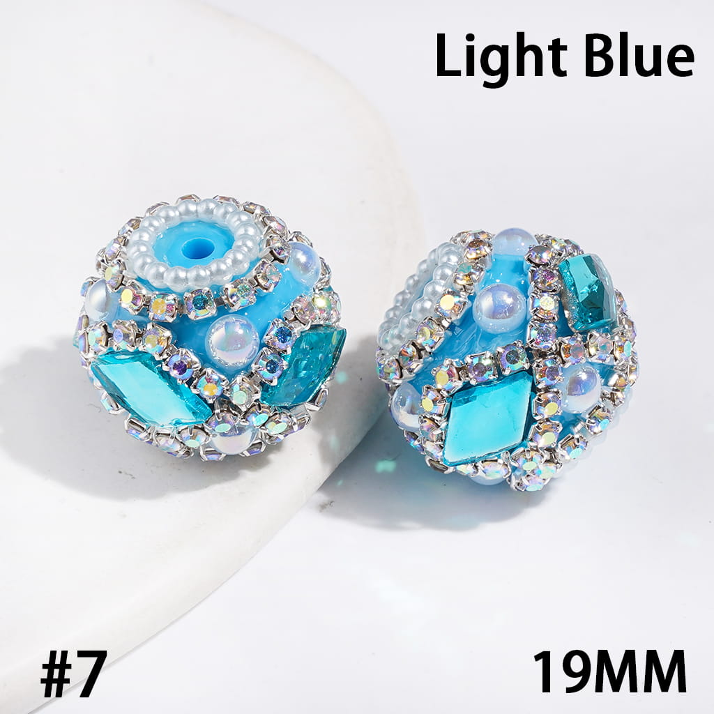 UV-Coated Elegant Dazzling Diamond-Shaped Rhinestones with Half-Shell White Pearls and Sparkling AB Rhinestone Ball Chains Hand-Made Acrylic Beads, 19MM, Multicolor