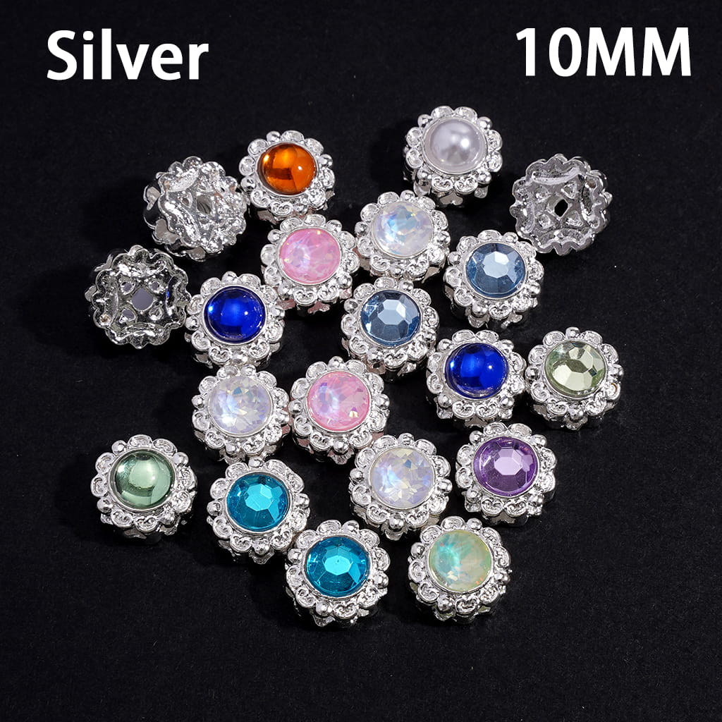 Gold & Silver Hollowed Chinese Square Hole Copper Coin on Back Round Shiny Rhinestone Alloy Flower Beads 10MM