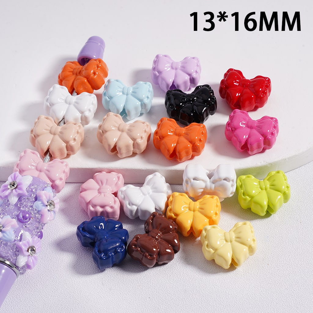 Luminous Cute Solid Color Bowknot Acrylic Beads 13mm*16mm, Random Mix